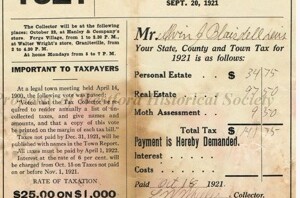 Image of a 1921 Tax Payment Bill